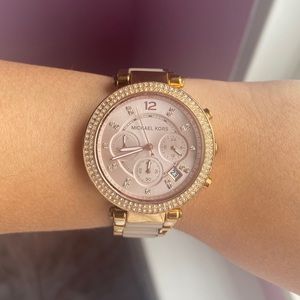 Michael Kors Blush Acetate and Rose Gold Tone Parker Glitz Watch